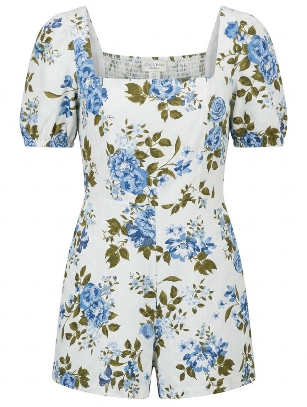 ​Calypso St. Barth Floral Linen Romper Sz.10 Puff Sleeve Cottagecore Romantic